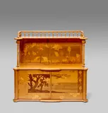 Pavot Wall Cabinet by Émile Gallé, walnut inlaid with fruitwoods, burl maple, inlaid facsimile signature 'Galle', sold Jun 2019