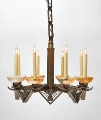 Ceiling Lamp by Edgar Brandt, wrought-iron, alabaster, stamped 'EBRANDT', sold Jun 2019