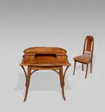 Desk and Chair by Émile Gallé, walnut, inlaid with Indian rosewood, fruitwood, palmwood, design with inlaid facsimile signature 'Galle Nancy', sold Jun 2019