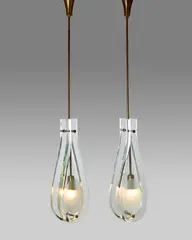 Pair of Ceiling Lights by Max Ingrand, for Fontana Arte, polished and acid-frosted glass, nickel-plated steel, sold Jun 2019