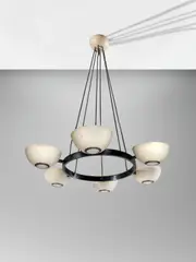 Ceiling Lamp by Gino Sarfatti, model no 2022, for Arteluce, brass, enameled aluminum, frosted glass, sold Jun 2019