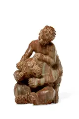 Knud Khyn, The Wrestler Rare Monumental Figural Sculpture, probably a unique work for Royal Copenhagen, glazed stoneware, glaze mark 'KK', and wavy blue lines