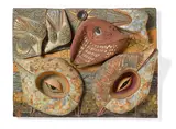Tyra Lundgren, Bird Abstraction, unique placque for Gustavsberg, stoneware with matte and gloss glazes, impressed 'GUSTAVSBERG'