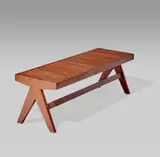 Slated Bench by Pierre Jeanneret, teak, together with later upholstered cushion, offered Jun 2019