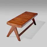 Slated Bench by Pierre Jeanneret, teak, together with later upholstered cushion, offered Jun 2019