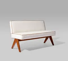 Public Bench by Pierre Jeanneret, teak, later re-upholstered, sold Jun 2019