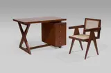 Administrative Desk and Office Cane Chair by Pierre Jeanneret, Administrative Desk and Office Cane Chair, offered Jun 2019