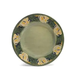 Newcomb College, Plate, decorated by Anna Frances Simpson, high glaze pottery, impressed and incised marks and inscribed "FZ 81" in black