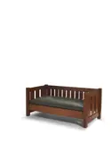 Gustav Stickley, Even Arm Settle, model 208, oak, leather