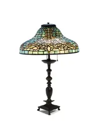 Bird Lamp by Tiffany Studios, leaded glass, patinated bronze, shade tag stamped 'Tiffany Studios New York', base stamped 'Tiffany Studios New York', sold Apr 2019