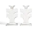 René Lalique, Pair of Tokyo Candlesticks, molded glass, each engraved  'R