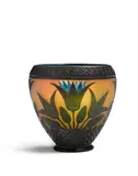 Émile Gallé, Rare Egyptian Vase, clear and opalescent glass, overlaid, acid-etched and fire polished, intaglio mark 'Gallé'