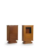 circa 1940 by French Companion Secretaire and Vitrine, carved mahogany, leather, glass, sold Apr 2019