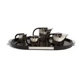 Jean E. Puiforcat, Five Piece Tea and Coffee Set, silverplate, Indian rosewood