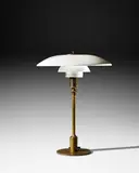 Early Table Lamp, Type 3 ½/2  Shades by Poul Henningsen, for Louis Poulsen, brass, enameled brass, opal glass, stamped PAT, sold Apr 2019