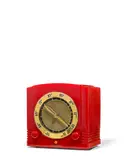 Kadette K-25 Clockette by International Radio Corporation, red catalin with matching knobs, brass, metal mesh, with KADETTE decal on face, sold Apr 2019
