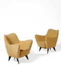 Giulia Veronesi, Pair of Perla Lounge Chairs, Bergamo, upholstery, ebonized wood