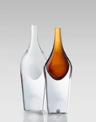 Antonio da Ros, Pair of Rare Bottiglia Tipo Sasso con Collo Corto Vases, for Vetreria Gino Cenedese, sommerso glass, the clear example with narrow band of internal decoration