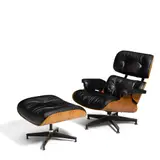 Charles and Ray Eames, 670 Lounge chair and 671 ottoman, designed 1956, for Herman Miller, laminated plywood, leather, aluminum, with Black Herman Miller label