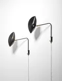 Serge Mouille, Two Antony Wall Appliques, designed 1954 for Cité International Universitaire, Antony, for Ateliers Serge Mouille, enameled steel, enameled aluminum, brass