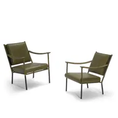 Soane, Pair of Crillon Chairs, leather, steel, brass