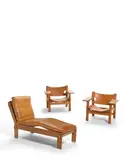 Borge Mogensen, Pair of Spanish Chairs, together with a Danish modern chaise longue, oak, leather