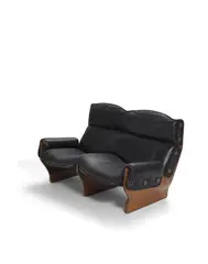 D110 Canada Settee by Osvaldo Borsani, for Tecno, laminated walnut, leather, plastic, sold Apr 2019