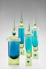 Rare Pinnacolo Basso e Grasso by Antonio da Ros, for Vetreria Gino Cenedese, blue sommerso glass cased in uranium glass, offered Apr 2019