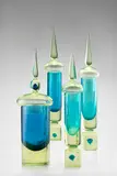 Antonio da Ros, Three Rare Pinnacolo Vases, for Vetreria Gino Cenedese, turquoise sommerso cased in uranium glass