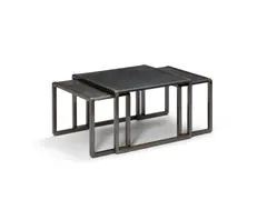 Marco Fantoni, Set of Three Tables, for Tecno, patinated metal, leather
