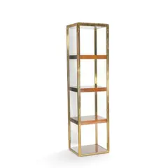 French Modern, Custom Display Tower, brass, cherry, glass