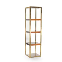 French Modern, Custom Display Tower, brass, cherry, glass