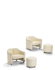 Eugenio Gerli, Pair of P142 Lounge chairs and Ottomans, for Tecno, upholstery, chromed metal