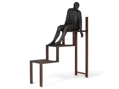 Hanneke Beaumont, Seated Figure on Steps, from the Melancholia series, patinated bronze, patinated wrought iron, incised 'HB'