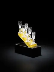 Barry Sautner, Chariots of Fire, frosted and colorless glass, carved marble, etched 'Barry Sautner 1995'