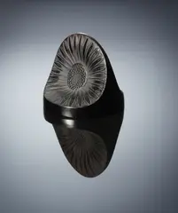 René Lalique, A 'Double Marguerite' Paperweight, designed in 1919, deep amber glass, mould-blown, frosted and polished
