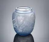 A 'Pigeons' Vase, designed in 1924 by René Lalique, ice blue glass, mould-blown, frosted and polished, sold Feb 2019