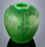 A 'Alicante' Vase, designed in 1927 by René Lalique, triple cased jade green glass with opalescent core, mould-blown, frosted and polished, sold Feb 2019