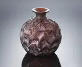 A 'Ormeaux' Vase, designed in 1926 by René Lalique, deep amber glass, mould-blown, frosted and polished, sold Feb 2019