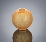 A 'Palmes' Vase, designed in 1923 by René Lalique, cased yellow amber and opalescent glass, mould-blown, frosted and polished, sold Feb 2019