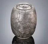 A 'Monnaie du Pape' Vase, designed in 1914 by René Lalique, clear glass, mould-blown, frosted and polished, sold Feb 2019