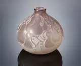 A 'Courges' Vase, designed in 1914 by René Lalique, the glass graduating from a clear to amethsyt hue, mould-blown, frosted and polished, with white staining, sold Feb 2019