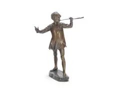 George Frampton, a Trial Study of Peter Pan, model conceived 1912, patinated bronze, modelled as Peter Pan playfully blowing his pipe