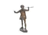 George Frampton, a Trial Study of Peter Pan, model conceived 1912, patinated bronze, modelled as Peter Pan playfully blowing his pipe