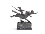 Professor Otto Poertzel, A Figural Group, circa 1930, patinated bronze, modelled as an Amazon riding a centaur in flight and mounted on a variegated marble plinth
