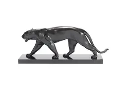 Max Le Verrier, A Patinated Bronze Figure of a Panther, circa 1930, modelled as a pacing panther and mounted on a black marble plinth