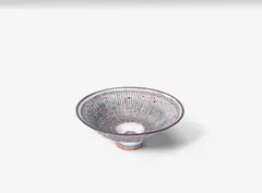 Dame Lucie Rie, A 'Knitted' Tapered Bowl, circa 1980, stoneware, vertically incised 'knitted' manganese lines