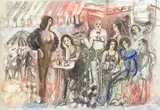 Jacob Gildor, Scene de Cafe, Paris, acrylic, gouache, watercolour and chalk