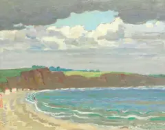 Adrian Allinson, Beach Scene, oil on board