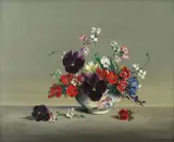 Lawrence Biddle, Small Pansies, Sweet William, Virginia Stock, Limnanthes, Lobelia and Cornflower, oil on board